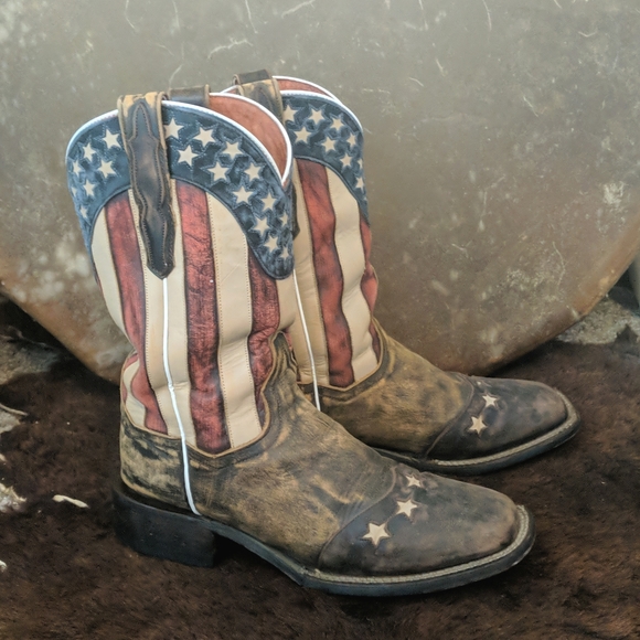 DAN POST DP3914 "Betsy" American Flag cowgirl western boots square toe sz 8.5 - Picture 9 of 16